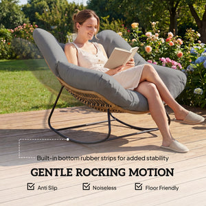 Fauteuil à bascule avec coussin résistant aux intempéries Fauteuil de jardin jusqu'à 120 kg fauteuil relax extérieur pour salon, jardin, pelouse, balcon, véranda Gris