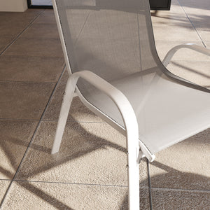 Lot de 4 chaises de jardin, chaises empilables, dossier haut incliné, tissu en maille respirante, cadre en acier, gris