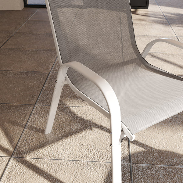Lot de 4 chaises de jardin, chaises empilables, dossier haut incliné, tissu en maille respirante, cadre en acier, gris