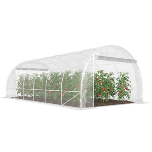 Serre tunnel de jardin 18m², serre de jardin tunnel 296x597x199cm avec cadre acier galvanisé, 2 portes, bâche PE haute densité 150g/m² prolongée de 20 cm, pour extérieur transparent
