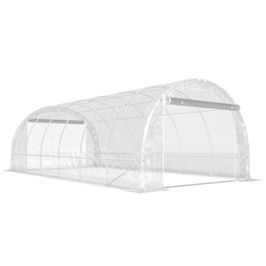 Serre tunnel de jardin 18m², serre de jardin tunnel 296x597x199cm avec cadre acier galvanisé, 2 portes, bâche PE haute densité 150g/m² prolongée de 20 cm, pour extérieur transparent