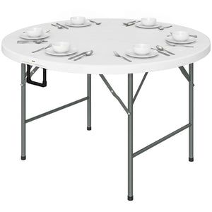 Table ronde de jardin pliante Ø122 cm peut accueillir 6 personnes pour évènement, structure métal, plateau HDPE