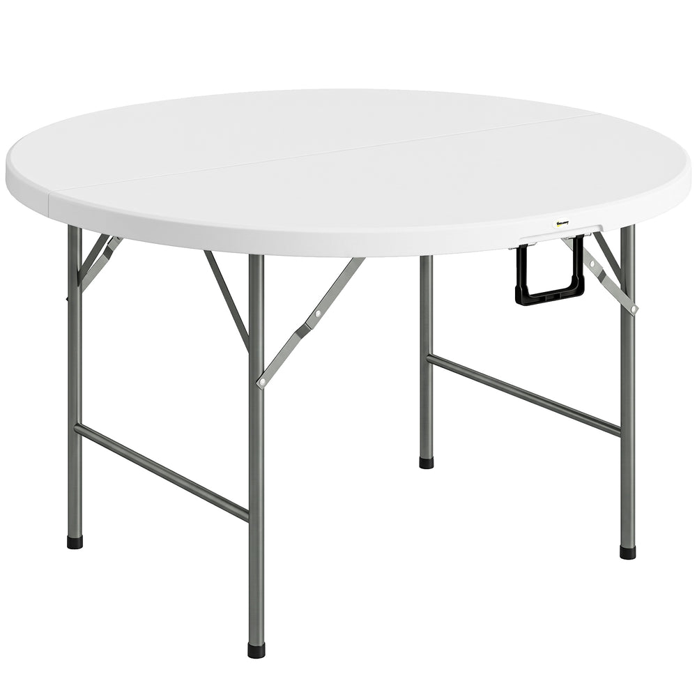 Table ronde de jardin pliante Ø122 cm peut accueillir 6 personnes pour évènement, structure métal, plateau HDPE