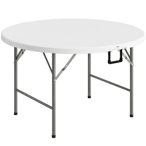 Table ronde de jardin pliante Ø122 cm peut accueillir 6 personnes pour évènement, structure métal, plateau HDPE
