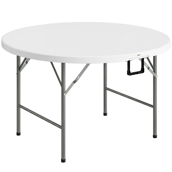Table ronde de jardin pliante Ø122 cm peut accueillir 6 personnes pour évènement, structure métal, plateau HDPE