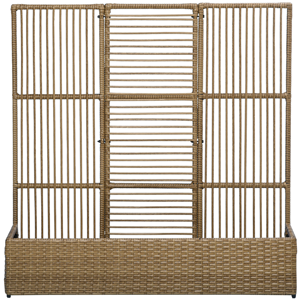 Jardinière avec treillis jardinière sur pied support pour plantes avec treillis bac à fleurs rectangulaire en résine tressée PE et acier dim. 103L x 29l x 103H cm marron