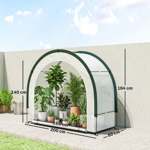 Serre de Jardin Pliable et Portable, Petite Serre de Balcon en Bâche PE et Porte Zippée, pour Légumes Plantes Fleurs, 200 x 80 x 164 cm, Vert