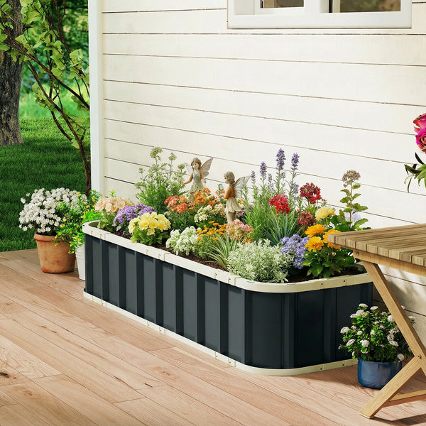 Jardinière surélevée en acier galvanisé, lit de jardin avec gants et bords pliés, carré potager de jardin pour fleurs, herbes, légumes, 165 x 52 x 31 cm, gris foncé
