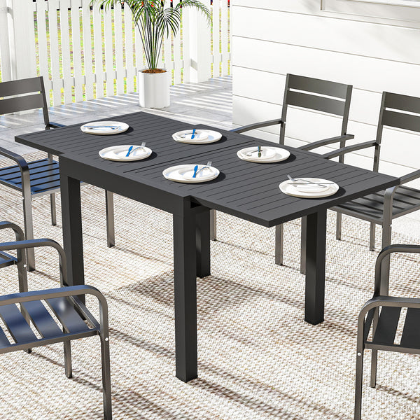 Table de jardin extensible en aluminium - table extérieur 4-6 personnes avec rallonge auto-stockée - mobilier de jardin résistant aux intempéries pour terrasse et balcon, 80-160 x 80 cm, noir