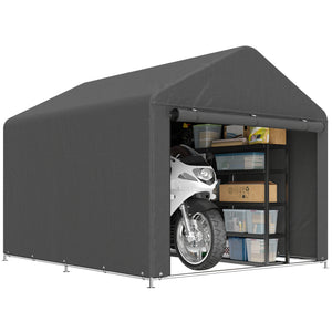 Abri de jardin tente de stockage imperméable abri moto porte enroulable fermeture éclair, garage pour vélo et outils rangement et stockage pour vélo moto bois outils, 200x238x183cm gris foncé
