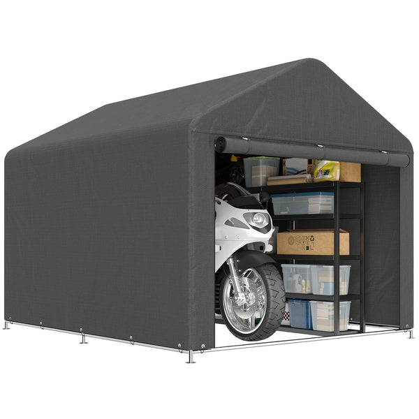 Abri de jardin tente de stockage imperméable abri moto porte enroulable fermeture éclair, garage pour vélo et outils rangement et stockage pour vélo moto bois outils, 200x238x183cm gris foncé