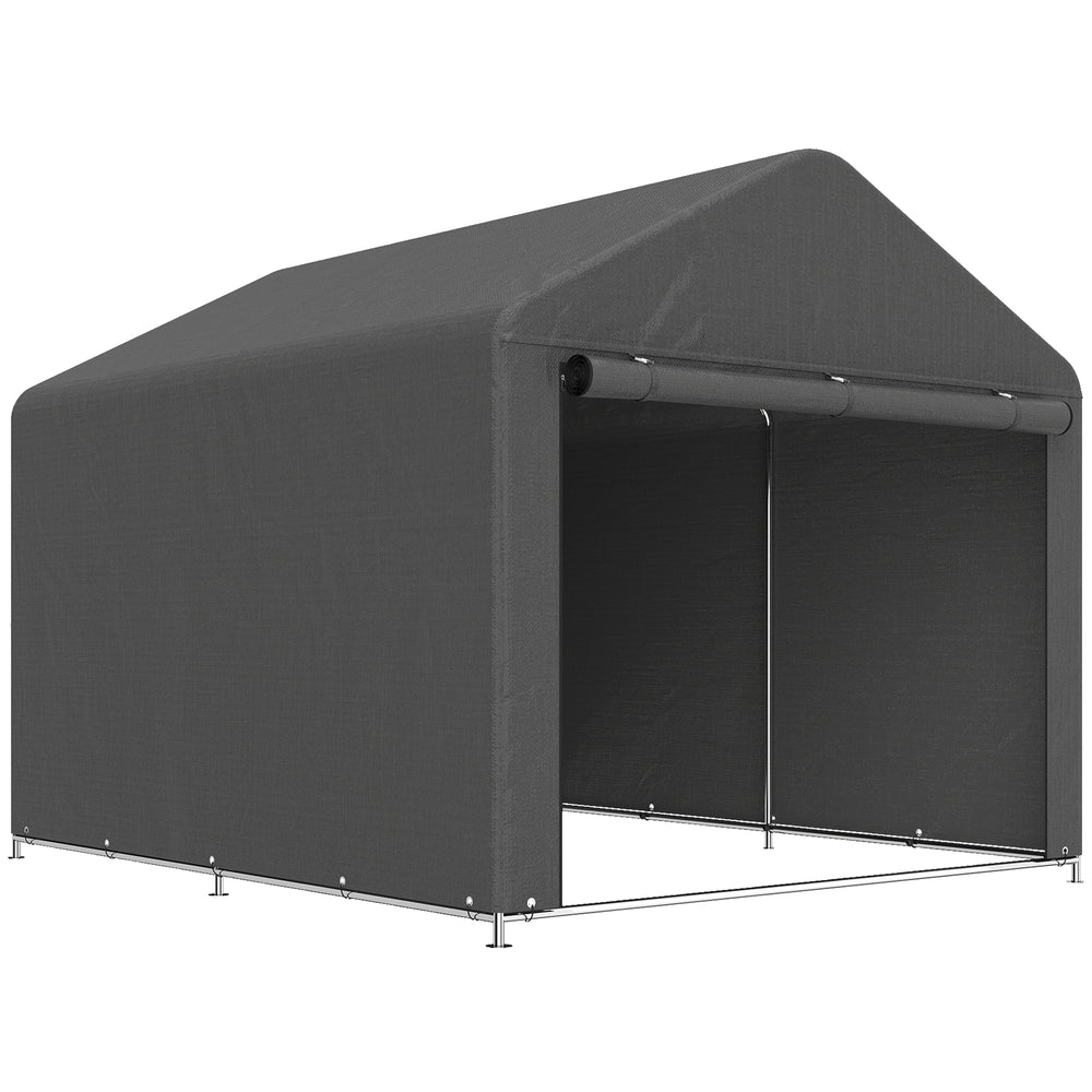 Abri de jardin tente de stockage imperméable abri moto porte enroulable fermeture éclair, garage pour vélo et outils rangement et stockage pour vélo moto bois outils, 200x238x183cm gris foncé