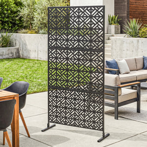 Panneau Brise Vue décoratif Extérieur Claustra Décoratif Jardin 3 Panneaux à motif géométrique paravent extérieur avec support en métal 92 x 40 x 192 cm, Noir