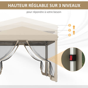 Tonnelle Barnum Pliant Pop-up imperméabilisé Style Colonial 3L x 3l x 2,65H m 4 moustiquaires + Sac de Transport Beige Noir