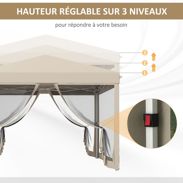 Tonnelle Barnum Pliant Pop-up imperméabilisé Style Colonial 3L x 3l x 2,65H m 4 moustiquaires + Sac de Transport Beige Noir