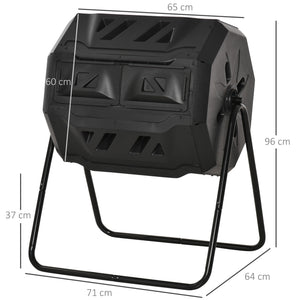 Composteur de Jardin - bac à Compost pour déchets - Rotatif 360° - Double Chambre 160 L - Acier PP Noir