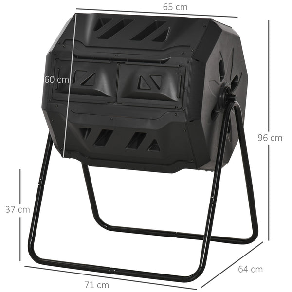 Composteur de Jardin - bac à Compost pour déchets - Rotatif 360° - Double Chambre 160 L - Acier PP Noir