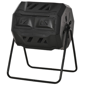Composteur de Jardin - bac à Compost pour déchets - Rotatif 360° - Double Chambre 160 L - Acier PP Noir