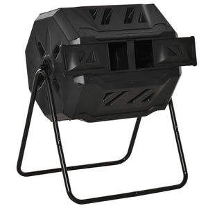 Composteur de Jardin - bac à Compost pour déchets - Rotatif 360° - Double Chambre 160 L - Acier PP Noir
