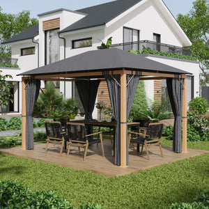 Tonnelle de jardin 4 x 3 m tonnelle aluminium pavillon de jardin avec rideaux et toile de toit en polyester protection solaire