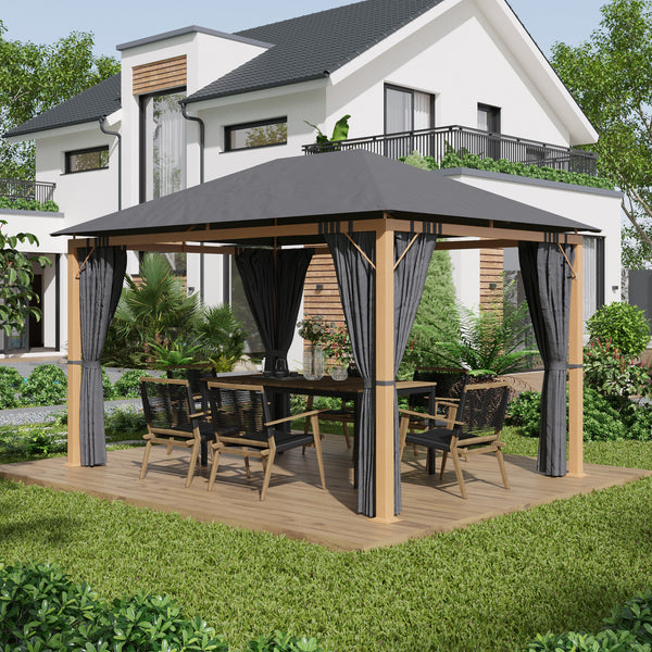 Tonnelle de jardin 4 x 3 m tonnelle aluminium pavillon de jardin avec rideaux et toile de toit en polyester protection solaire