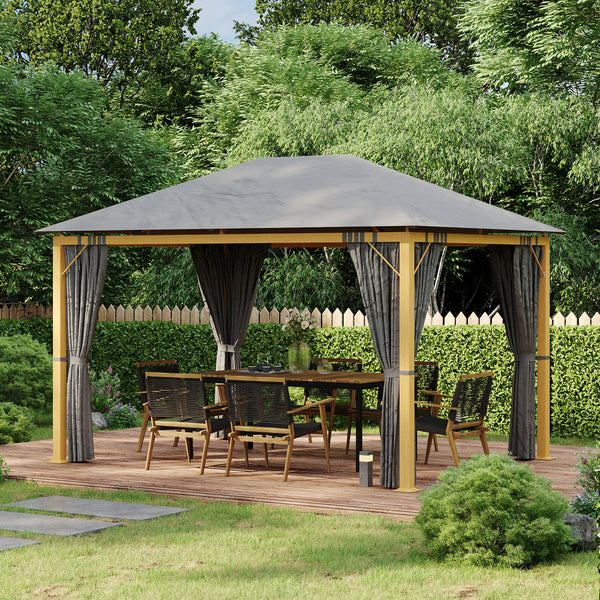 Tonnelle de jardin 4 x 3 m tonnelle aluminium pavillon de jardin avec rideaux et toile de toit en polyester protection solaire