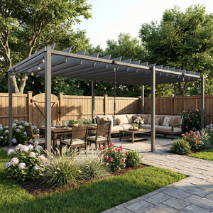 Pergola XXL 5,7x3m avec Toit à Lames Orientables 0-90° - Tonnelle de Jardin en Aluminium et Acier - Abri Terrasse Grande Capacité 11 Personnes, UV50+, 12 Vis d'Expansion, Gris Anthracite