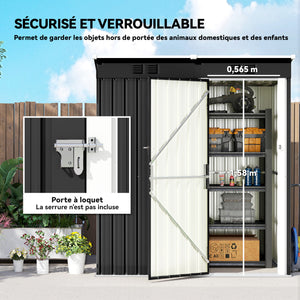 Abri de Jardin en Métal 1,37m² 163x90x179cm, Acier Galvanisé - Armoire de Jardin Adossable avec 2 Grilles d'Aération et Toit Incliné Anti-UV - Cabanon de Stockage pour Outils, Gris Foncé