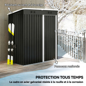 Abri de Jardin en Métal 1,37m² 163x90x179cm, Acier Galvanisé - Armoire de Jardin Adossable avec 2 Grilles d'Aération et Toit Incliné Anti-UV - Cabanon de Stockage pour Outils, Gris Foncé