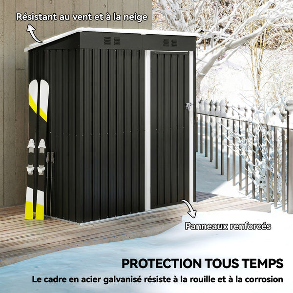 Abri de Jardin en Métal 1,37m² 163x90x179cm, Acier Galvanisé - Armoire de Jardin Adossable avec 2 Grilles d'Aération et Toit Incliné Anti-UV - Cabanon de Stockage pour Outils, Gris Foncé