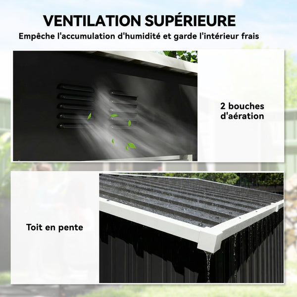 Abri de Jardin en Métal 1,37m² 163x90x179cm, Acier Galvanisé - Armoire de Jardin Adossable avec 2 Grilles d'Aération et Toit Incliné Anti-UV - Cabanon de Stockage pour Outils, Gris Foncé