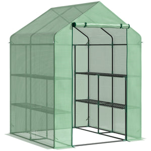 Serre de Jardin avec Étagères 3 Niveaux, Petite Serre de Balcon en Bâche PE 140 g/㎡ Renforcée et Châssis Acier, pour Légumes et Fleurs, Intérieur et Extérieur, 143 x 138 x 190 cm, Vert