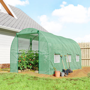 Serre de Jardin Tunnel 4,5L x 2l x 2H m châssis Tubulaire Acier galvanisé renforcé 1,8 cm 6 fenêtres 1 Porte Vert