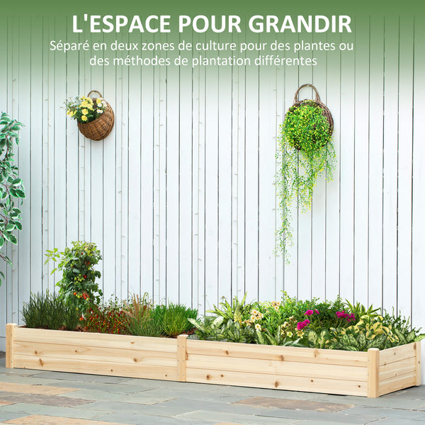 Carré Potager de Jardin dim. 244 x 61,5 x 27 cm Feutre de Drainage, séparation Inclus Bois de Sapin