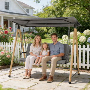 Balancelle de Jardin 3 Places, Balançoire Extérieure avec Toit Réglable et Coussin Épais Amovible, Cadre en Acier, Charge 360 kg, pour Balcon, Jardin, Terrasse, 208 x 125 x 180 cm, Gris