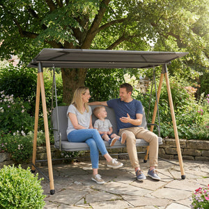 Balancelle de Jardin 3 Places, Balançoire Extérieure avec Toit Réglable et Coussin Épais Amovible, Cadre en Acier, Charge 360 kg, pour Balcon, Jardin, Terrasse, 208 x 125 x 180 cm, Gris