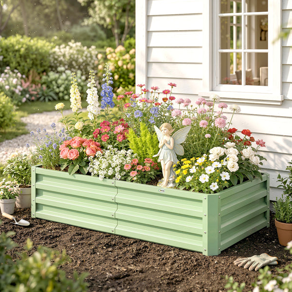 Carré Potager 120 x 60 x 30,5 cm, Potager Surélevé en Acier galvanisé pour Plantes légumes, Fleurs, Vert
