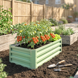 Carré Potager 120 x 60 x 30,5 cm, Potager Surélevé en Acier galvanisé pour Plantes légumes, Fleurs, Vert
