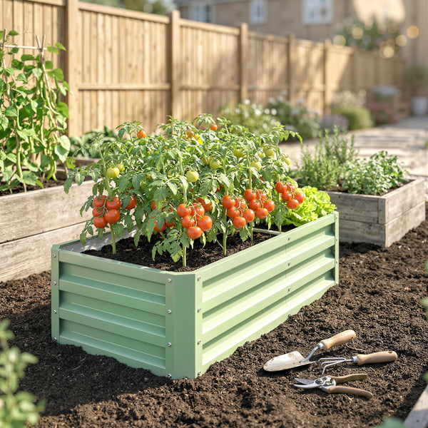 Carré Potager 120 x 60 x 30,5 cm, Potager Surélevé en Acier galvanisé pour Plantes légumes, Fleurs, Vert