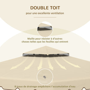 Toile de Rechange pour pavillon tonnelle Tente 3 x 3 m Toit de Remplacement Gazebo de Jardin Tissu Polyester Haute densité 170 g/m² Beige