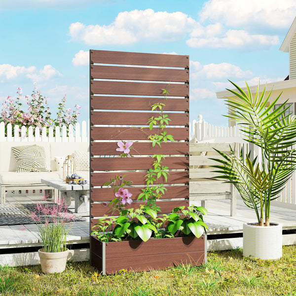 Jardinière avec treillis, lit surélevé de jardin, jardinière extérieure pour plantes grimpantes, bac à fleurs rectangulaire pot de plantes pour balcon terrasse patio, 90,5x38x180 cm, marron