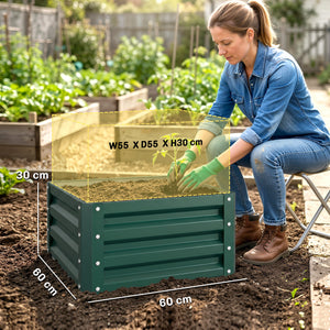 Lot de 2 jardinières surélevées en acier galvanisé 60 x 60 x 30,5 cm, carre potager de jardin pour légumes, fleurs et herbes, vert
