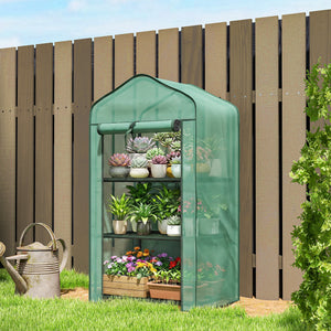 Serre de jardin avec étagères 3 niveaux, serre de balcon, bâche renforcée PE, châssis en acier, porte zippée enroulable, pour légumes plantes fleurs, 59 x 39 x 127 cm, vert