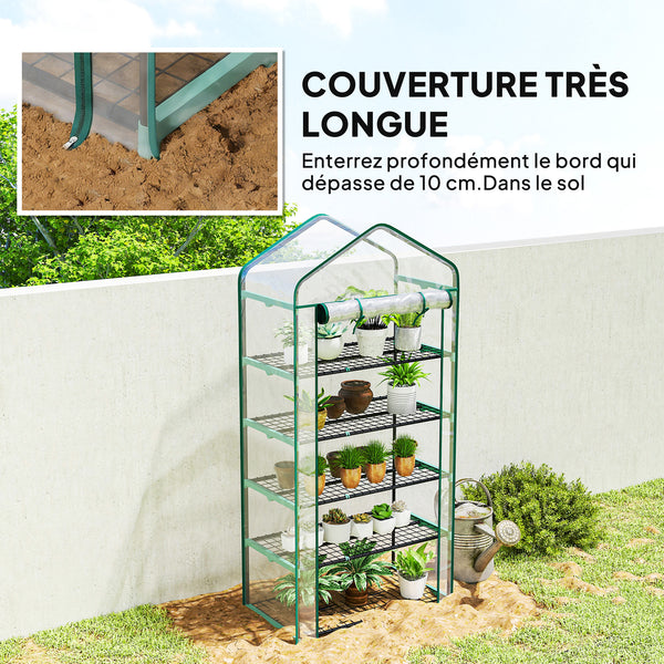 Serre de jardin avec étagères 5 niveaux, serre de balcon, bâche renforcée, châssis en acier, porte zippée enroulable, pour légumes plantes fleurs, 90x49x193cm, transparent