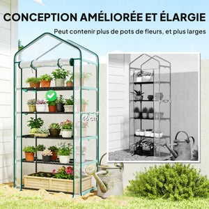 Serre de jardin avec étagères 5 niveaux, serre de balcon, bâche renforcée, châssis en acier, porte zippée enroulable, pour légumes plantes fleurs, 90x49x193cm, transparent