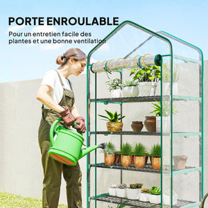 Serre de jardin avec étagères 5 niveaux, serre de balcon, bâche renforcée, châssis en acier, porte zippée enroulable, pour légumes plantes fleurs, 90x49x193cm, transparent