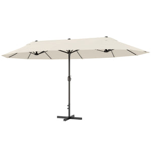 Parasol de jardin XXL avec pied en croix parasol grande taille 4,6L x 2,7l x 2,4H cm ouverture fermeture manivelle acier polyester haute densité crème