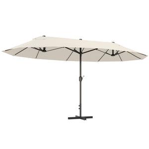 Parasol de jardin XXL avec pied en croix parasol grande taille 4,6L x 2,7l x 2,4H cm ouverture fermeture manivelle acier polyester haute densité crème