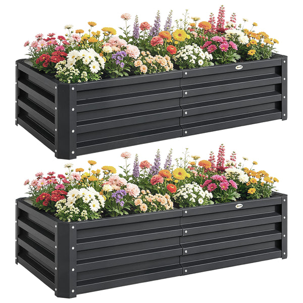 Lot de 2 carrés potagers de jardin 120 x 60 x 30,5 cm acier galvanisée gris