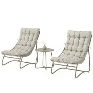 - Salon bistro 3 pièces pour 2 personnes, table ronde et chaises d'extérieur avec assise en textilène et coussins, mobilier de jardin en métal pour patio et balcon, gris clair